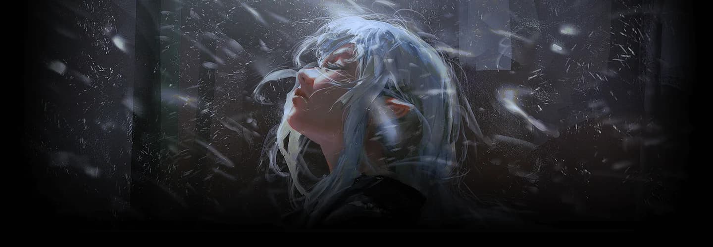 Pluvium’s painting of a pale-haired figure lit by cold blue light