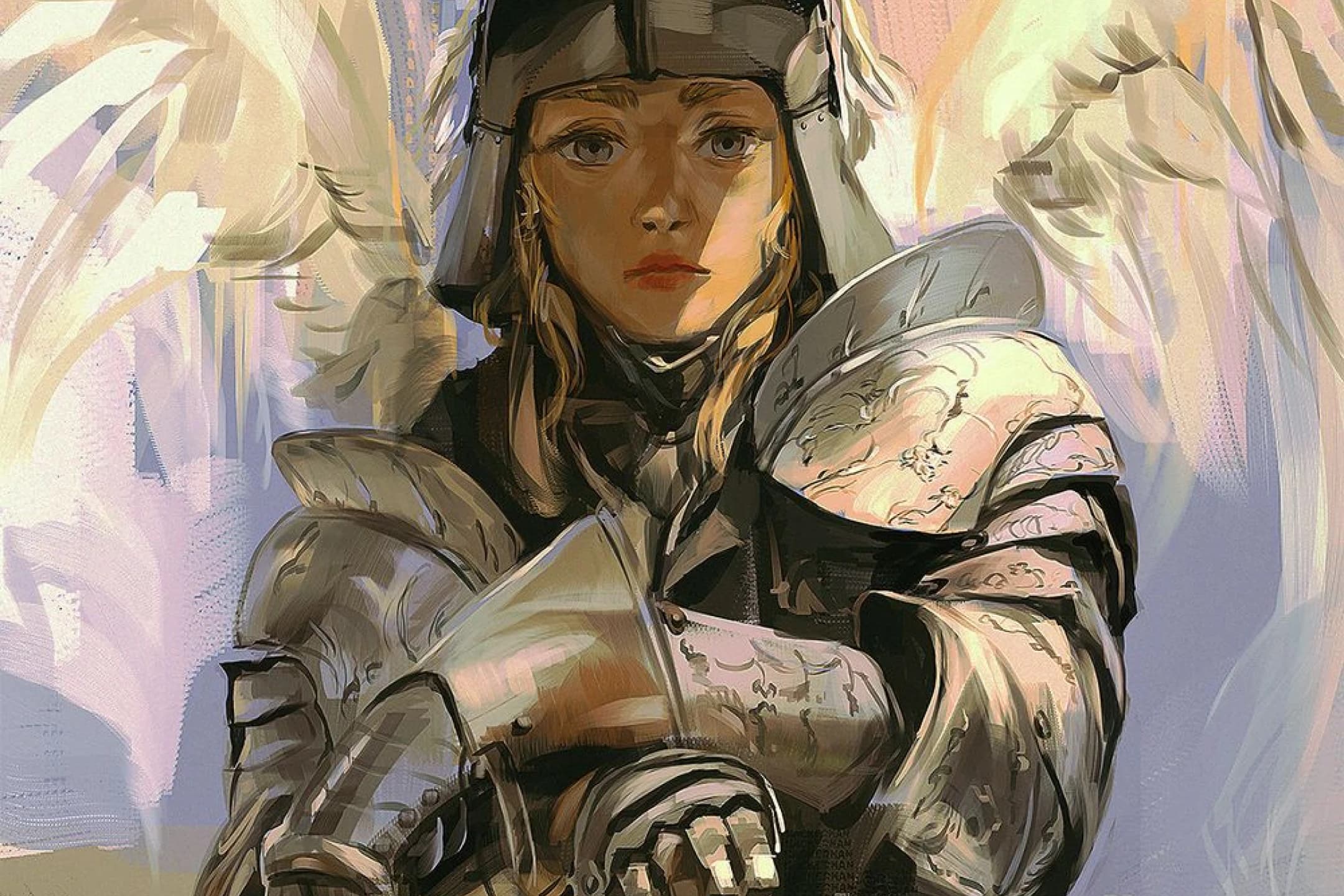 Pluvium’s painting of an armored figure with pale wings